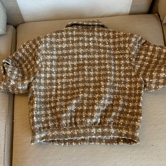 NEW L'AGENCE Cove Cropped Tweed Jacket Sz2 Dark Cappuccino/Gold Multi Tweed - Picture 9 of 13